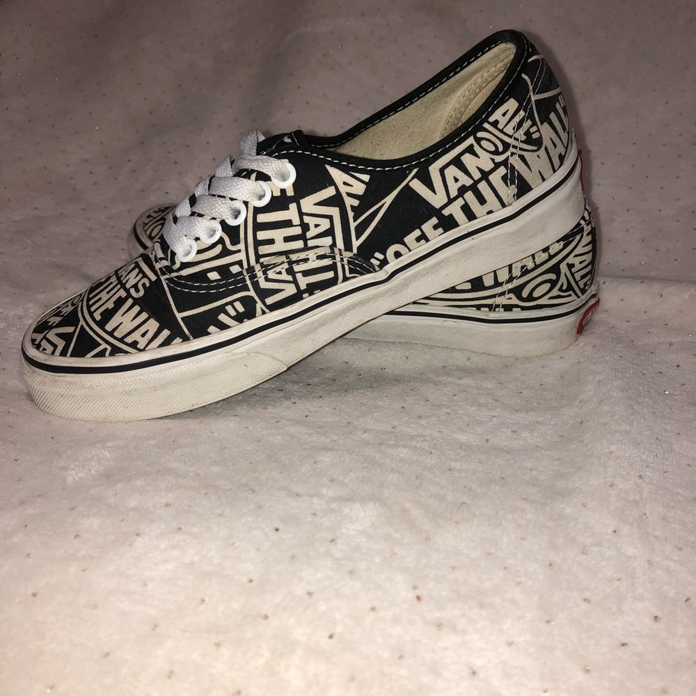 Vans Off The Wall All Over Logo Black & Cream Sk8 Men’s Sz 6.5 Women Sz 8 721356